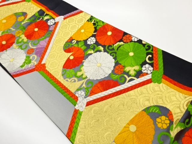 JAPANESE FUKURO OBI / WOVEN KIKU ARABESQUE